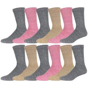 12 Pairs of Merino Wool Warm Crew Thermal Socks, Light Assorted, Size 9-11