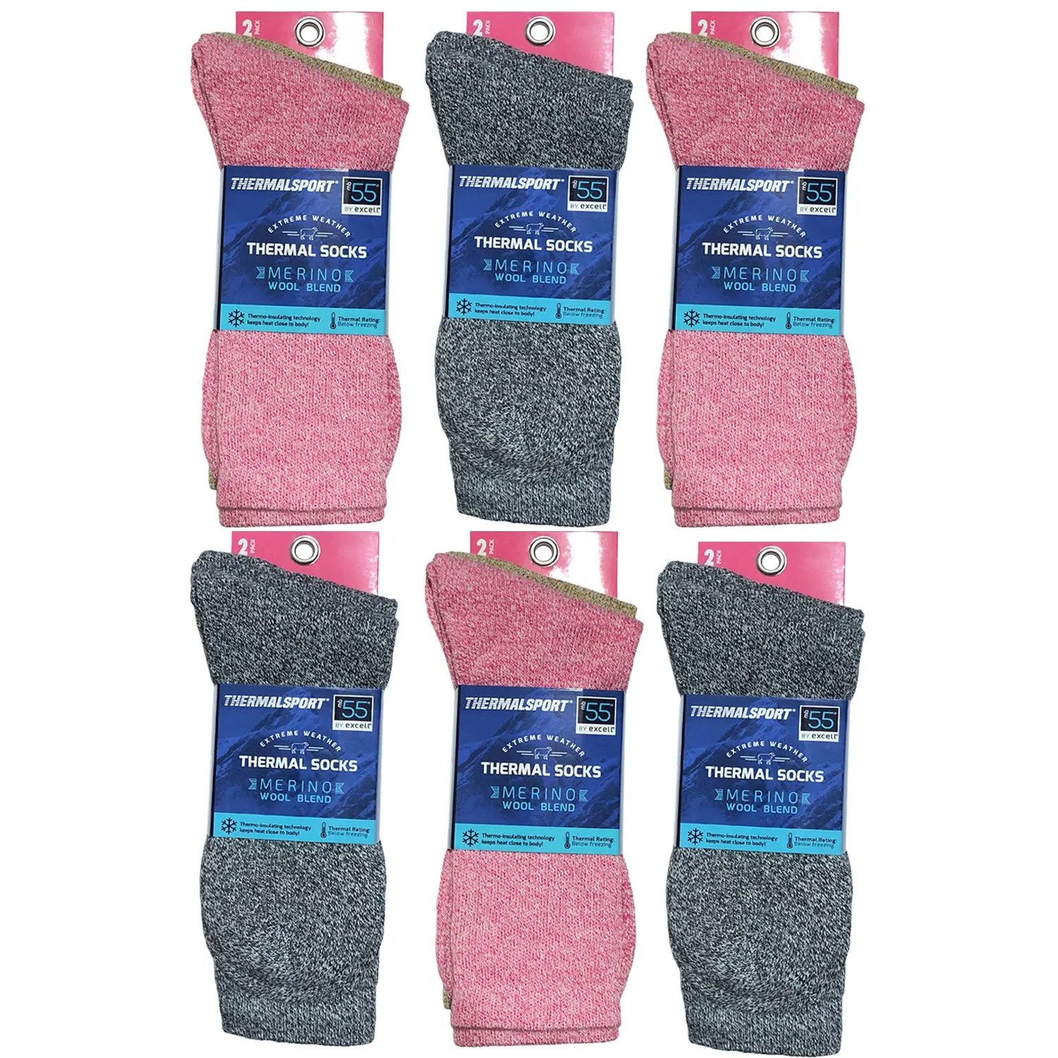 12 Pairs of Merino Wool Warm Crew Thermal Socks, Light Assorted, Size 9-11