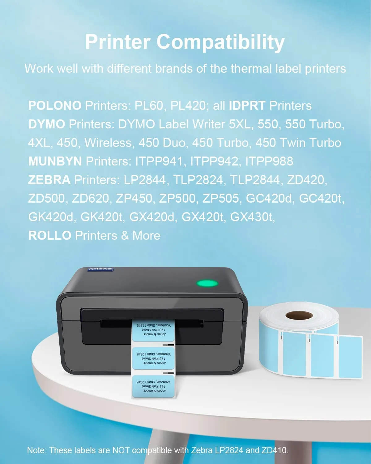 2.25”x1.25” Direct Thermal Label, Compatible with Zebra, Dymo, Rollo Label Printers, BPA Free (1000 Labels, Blue)