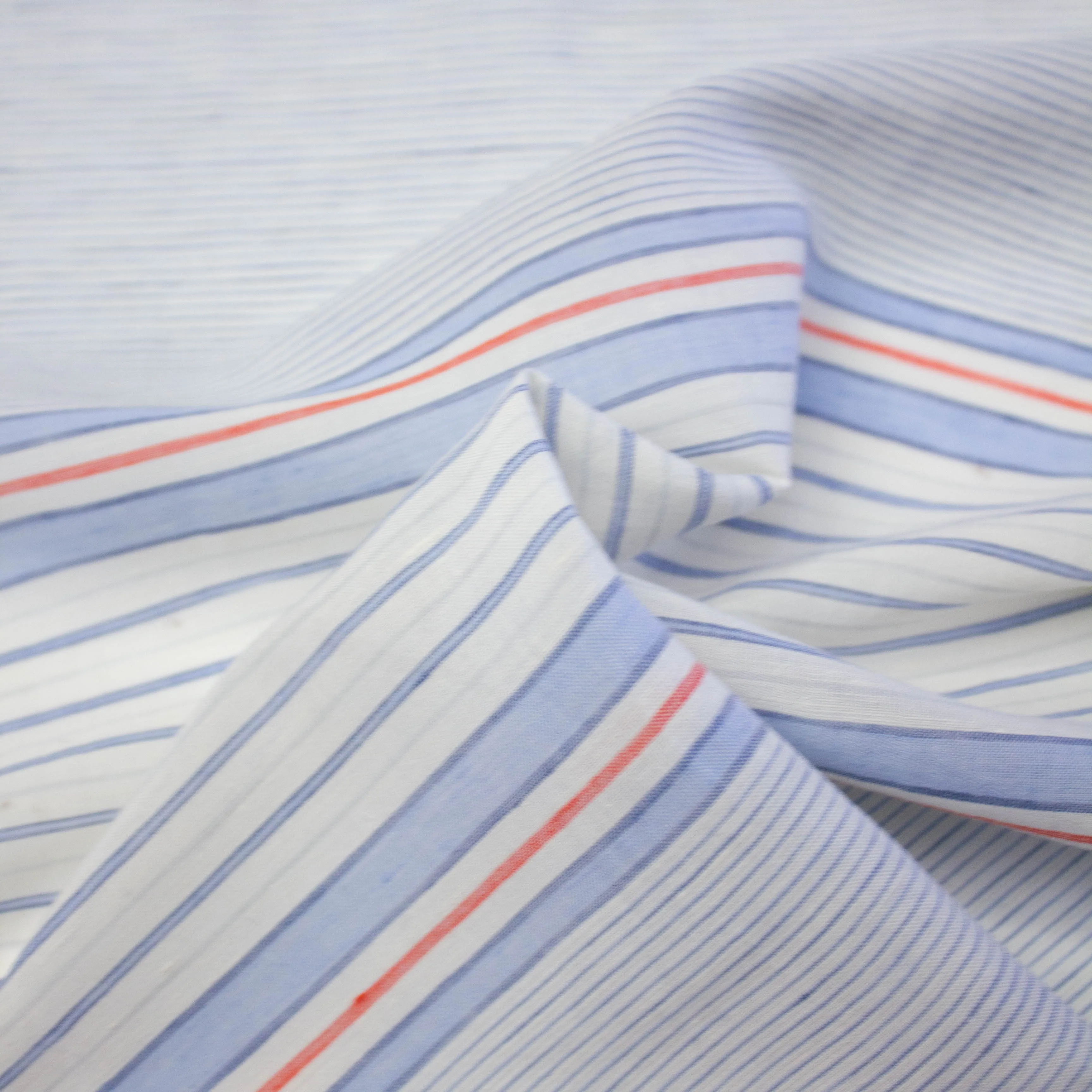 Alin Blue Striped Linen & Cotton Voile - PANEL 75cm -