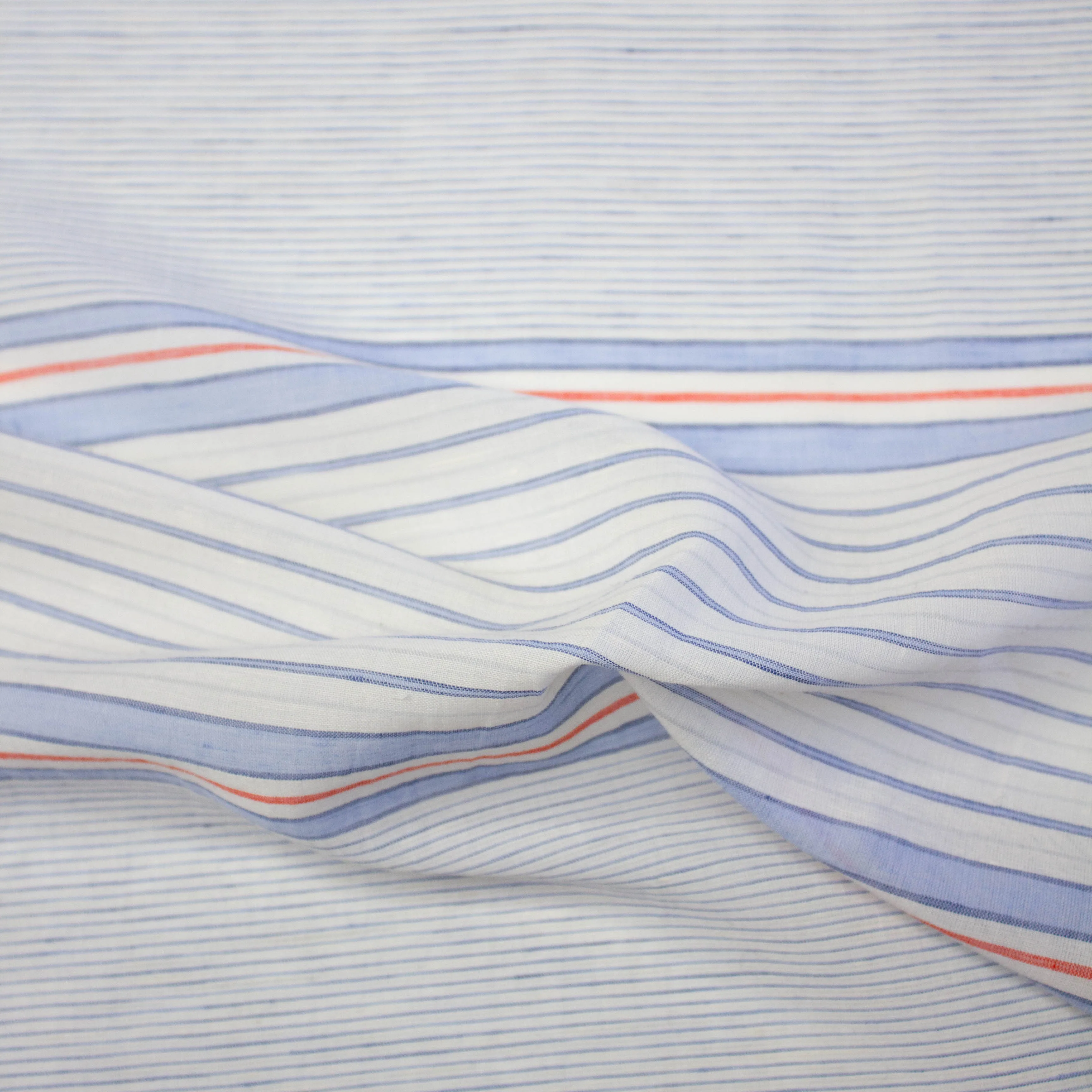 Alin Blue Striped Linen & Cotton Voile - PANEL 75cm -