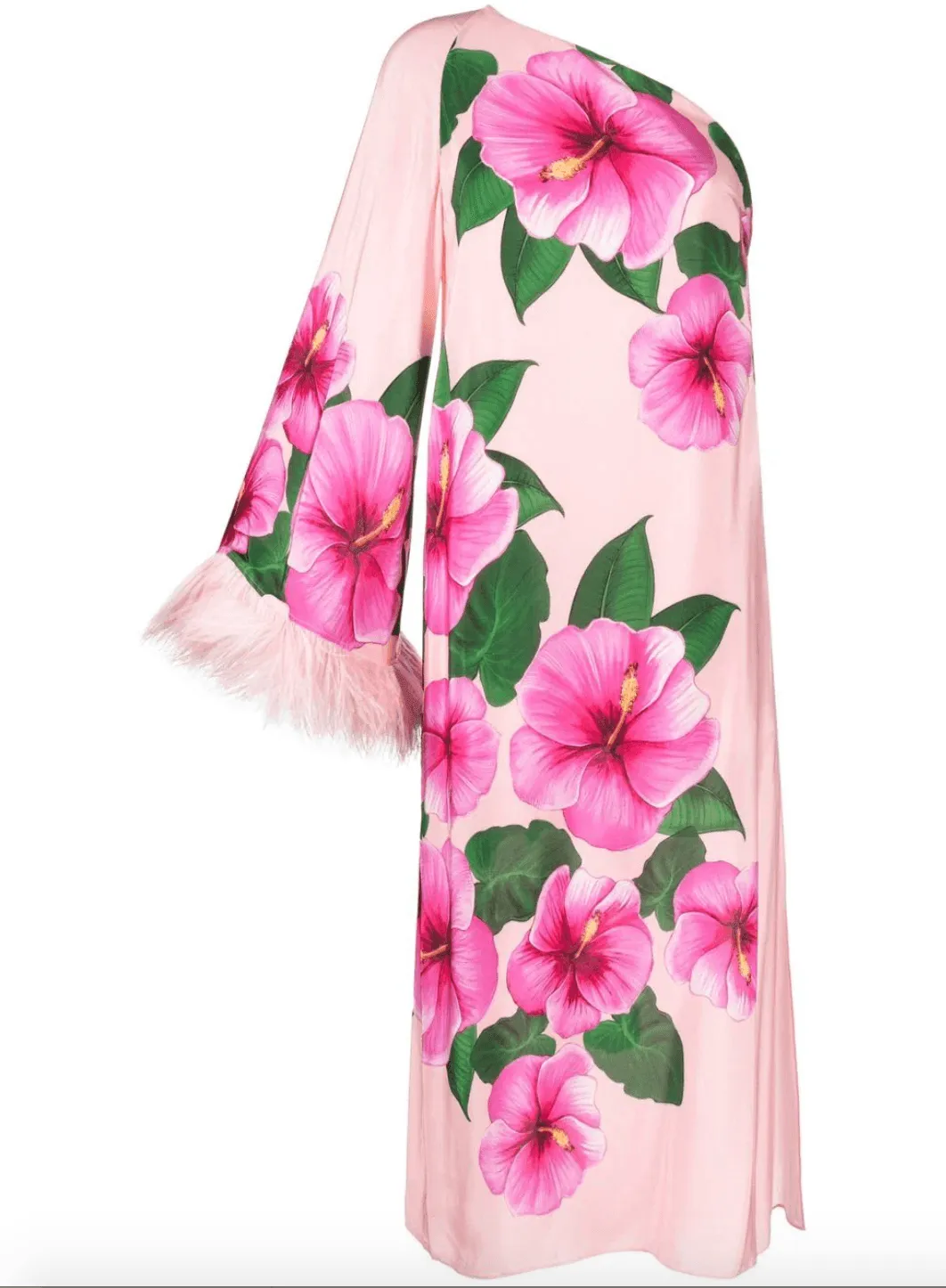 Aubrey Crepe One Shoulder Flowers Feather Midi Dress
