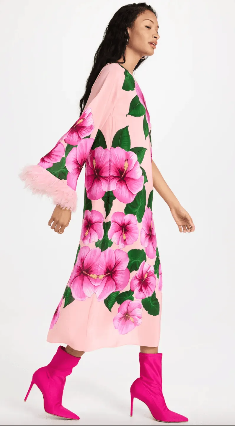 Aubrey Crepe One Shoulder Flowers Feather Midi Dress