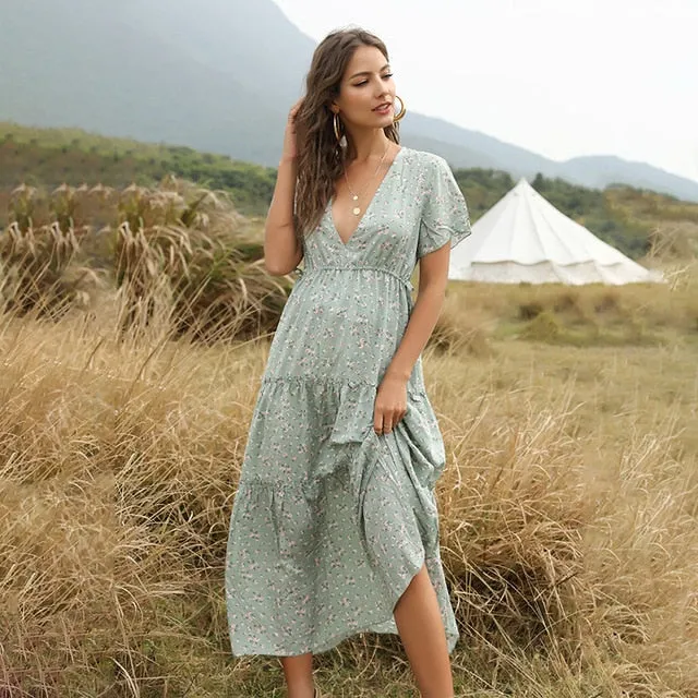 Beach Holiday Dress Women Casual Floral Print