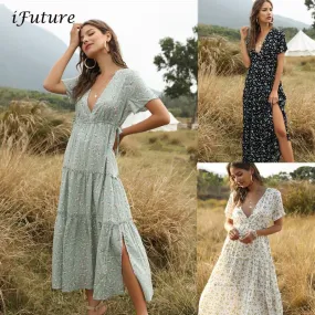 Beach Holiday Dress Women Casual Floral Print