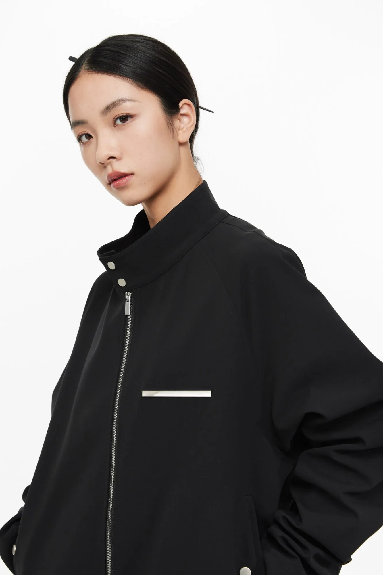 Black Metal Chain Standing Collar Jacket