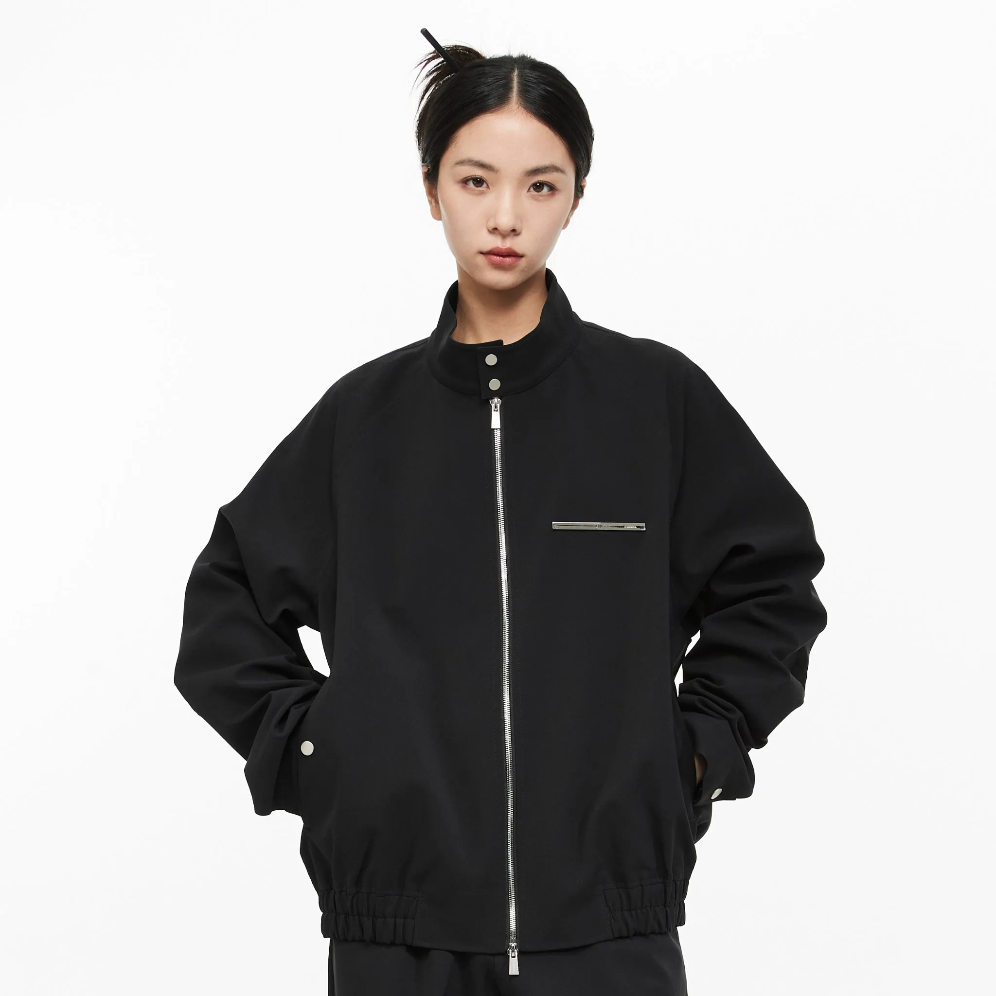 Black Metal Chain Standing Collar Jacket