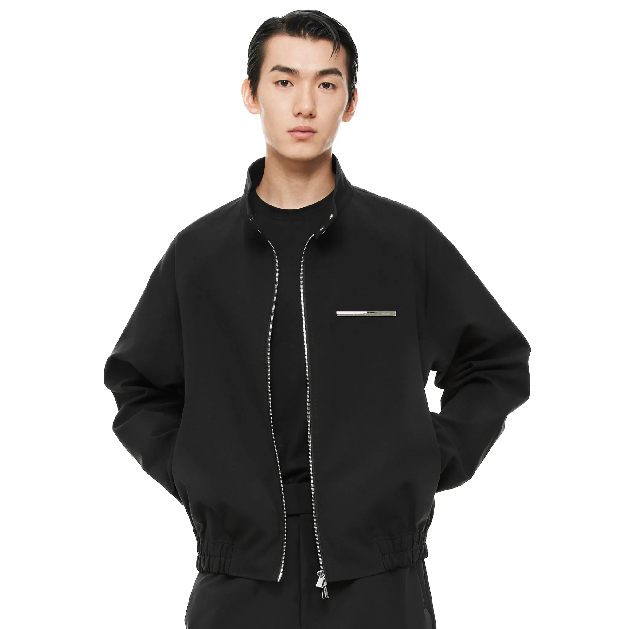 Black Metal Chain Standing Collar Jacket