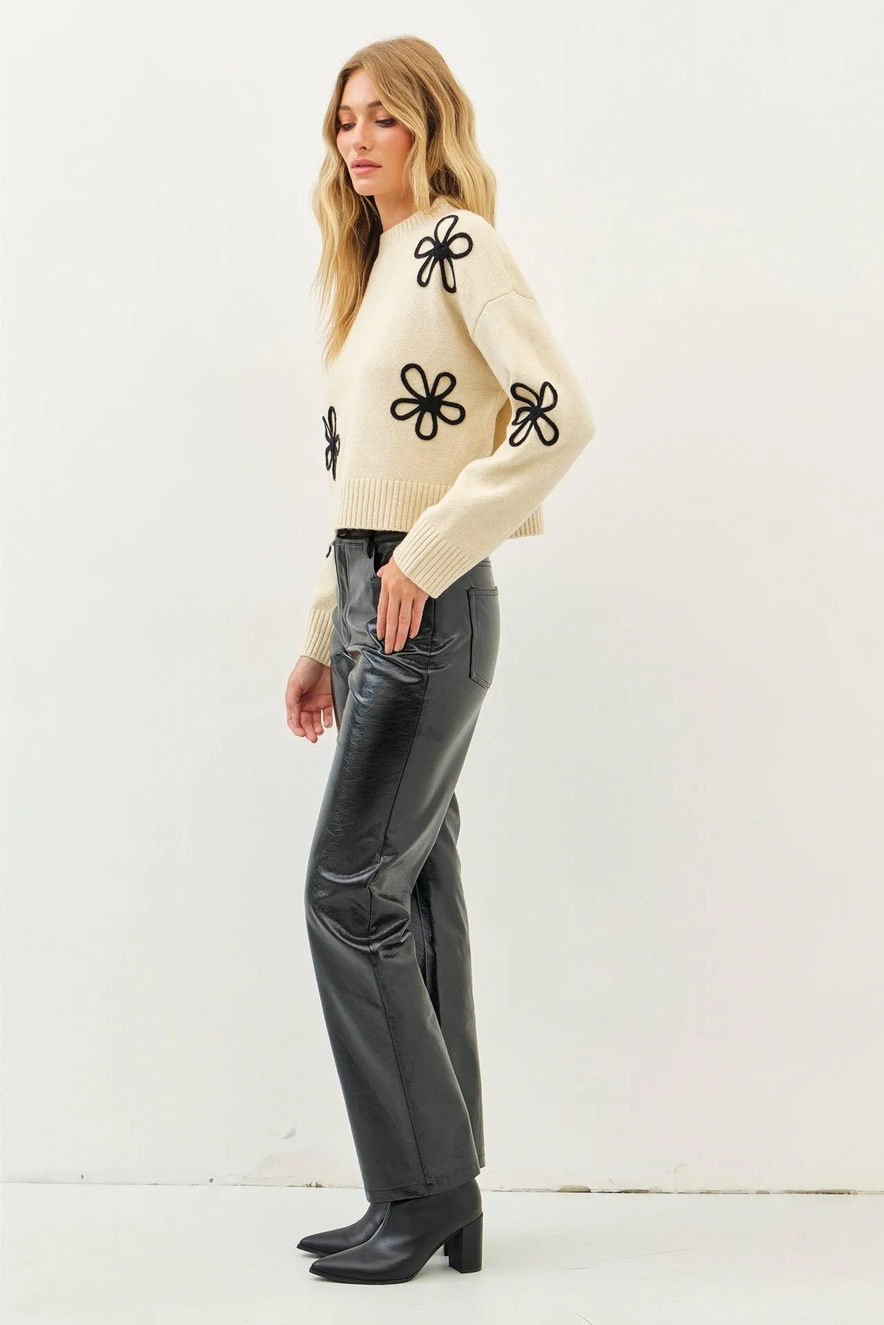 Black Sleek Metallic Straight Pants with Pockets