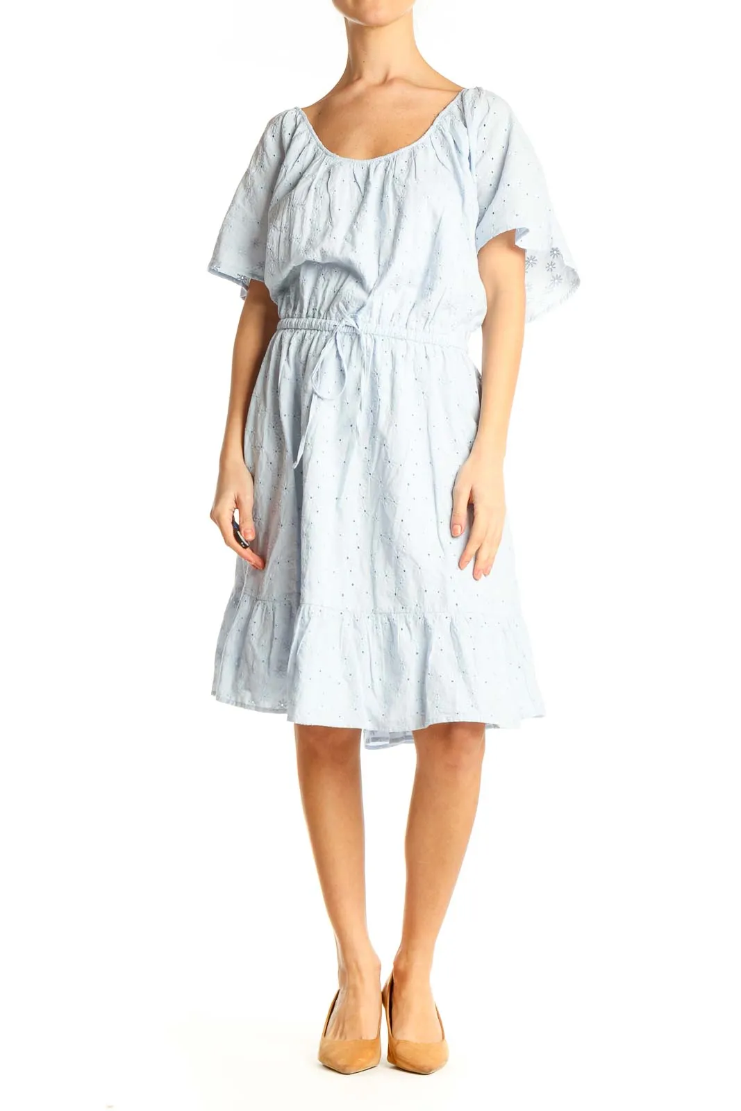 Blue Eyelet Bohemian Fit & Flare Dress