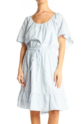 Blue Eyelet Bohemian Fit & Flare Dress