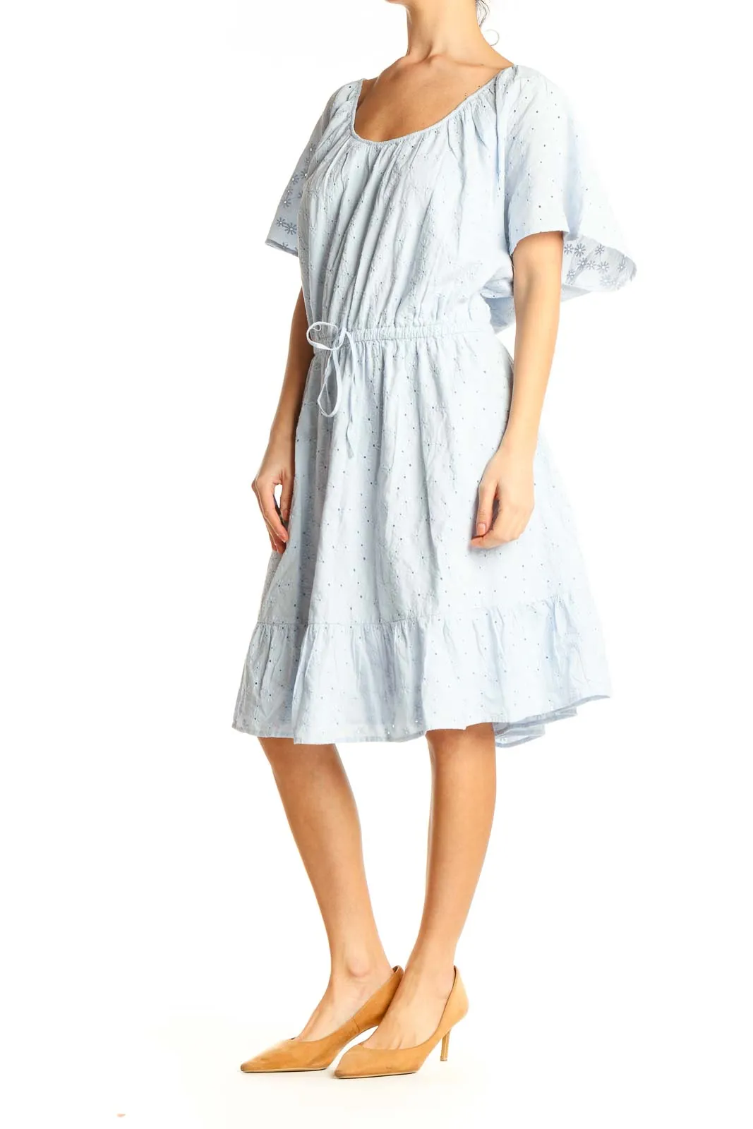 Blue Eyelet Bohemian Fit & Flare Dress