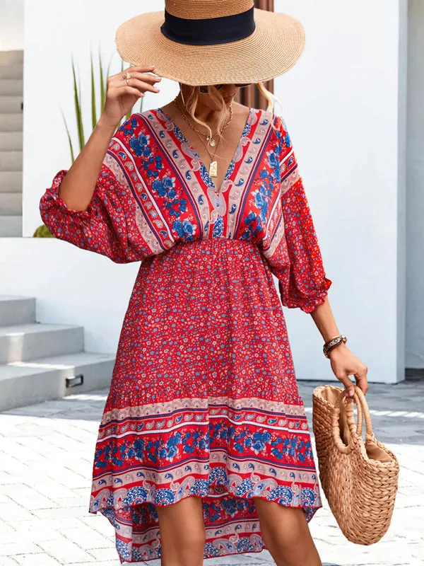 Blue Zone Planet |  Ava's Woven V-Neck Open Back Bohemian High Low Mini Dress