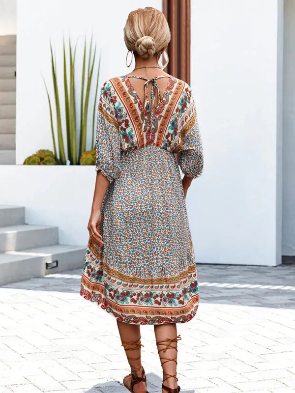 Blue Zone Planet |  Ava's Woven V-Neck Open Back Bohemian High Low Mini Dress