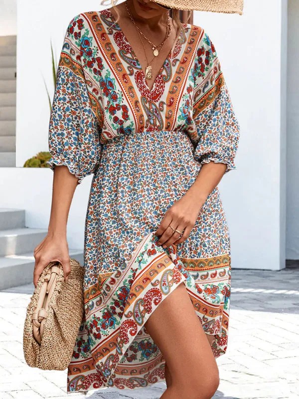 Blue Zone Planet |  Ava's Woven V-Neck Open Back Bohemian High Low Mini Dress