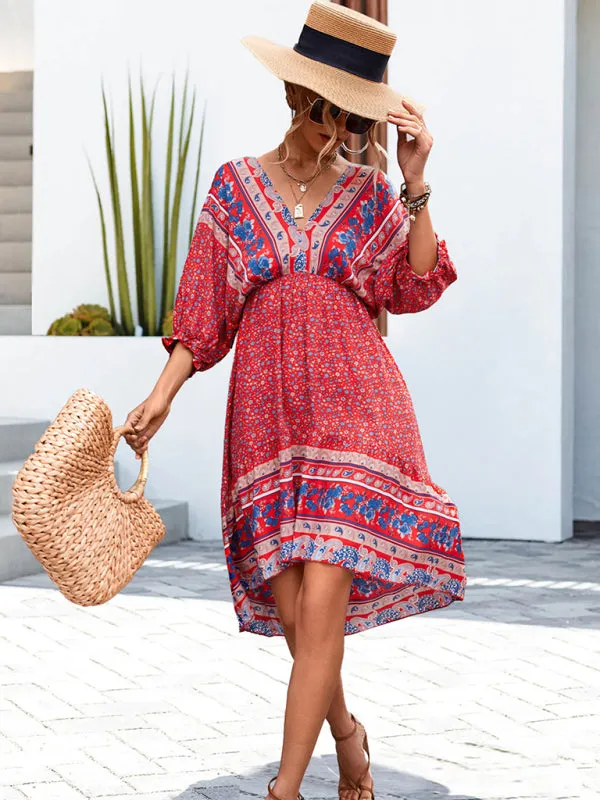 Blue Zone Planet |  Ava's Woven V-Neck Open Back Bohemian High Low Mini Dress