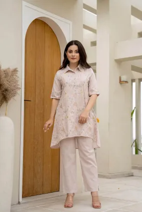 BLUSH FLORAL EMBROIDERY TUNIC & TROUSER SET