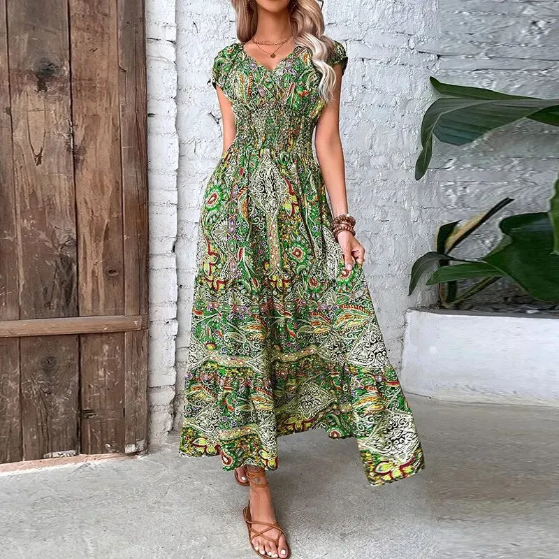 Bohemian Vintage Print Maxi Dress