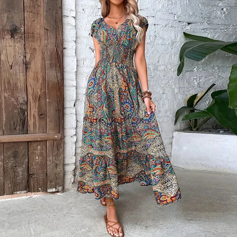 Bohemian Vintage Print Maxi Dress