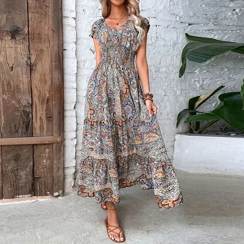 Bohemian Vintage Print Maxi Dress