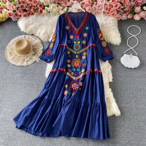 Boho Chic Floral Embroidery Maxi Dress