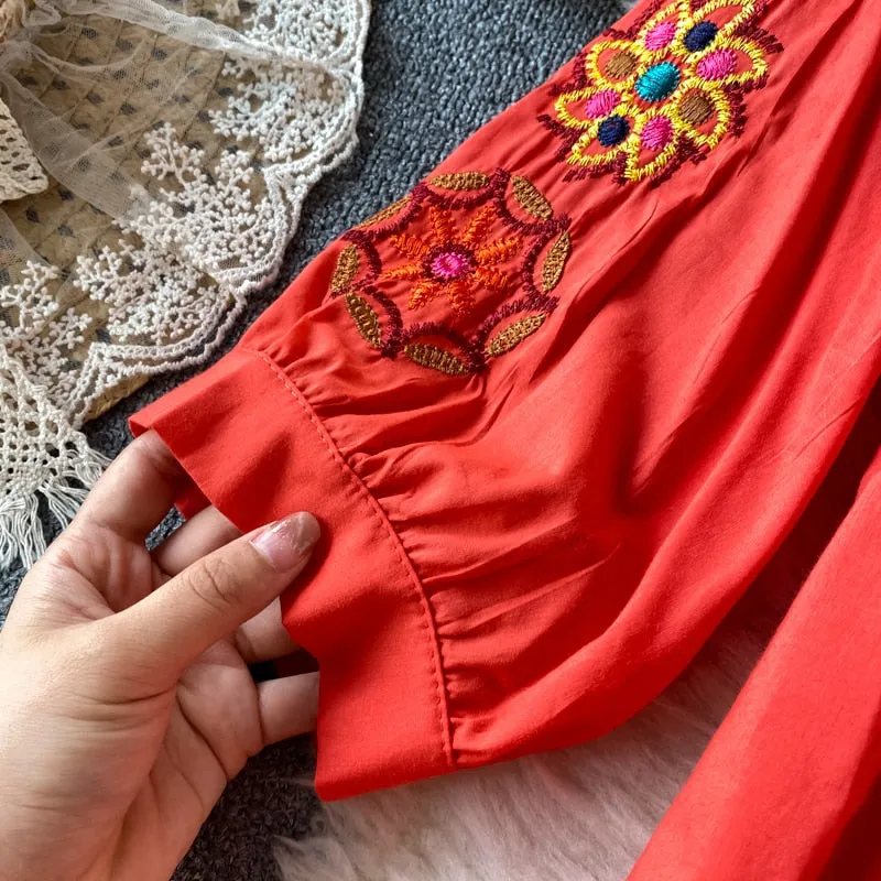Boho Chic Floral Embroidery Maxi Dress