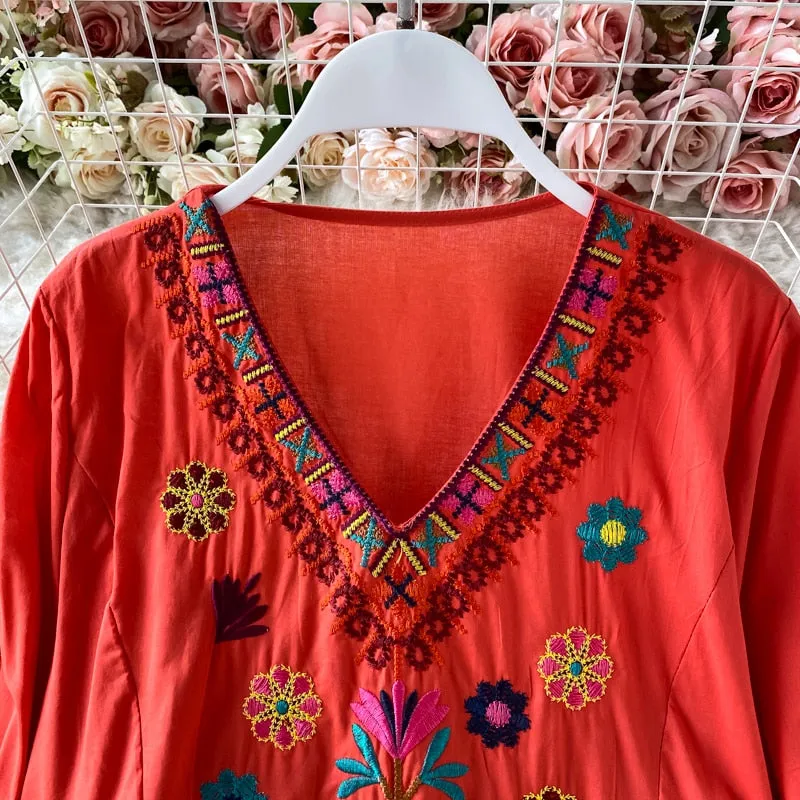 Boho Chic Floral Embroidery Maxi Dress