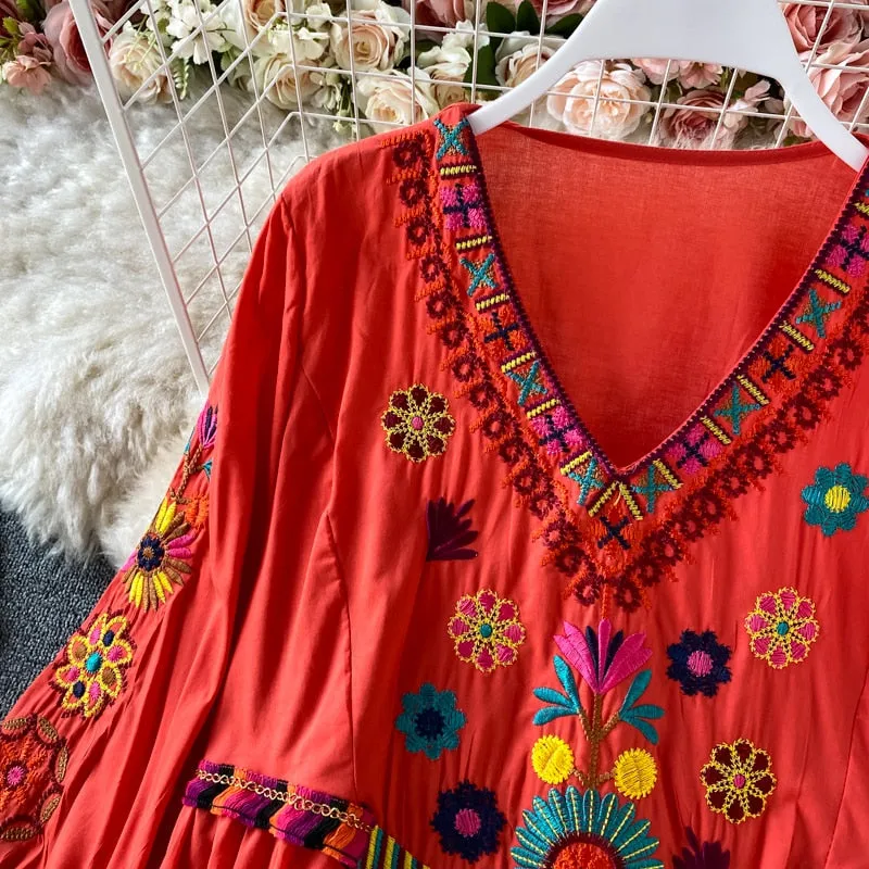 Boho Chic Floral Embroidery Maxi Dress
