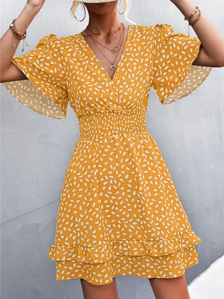 Boho Chic Lotus Leaf Sleeve Dress