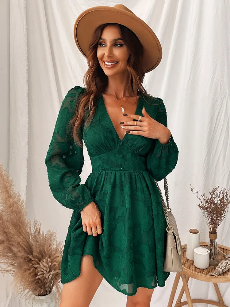 Boho Plunge V-neck Mini Dress