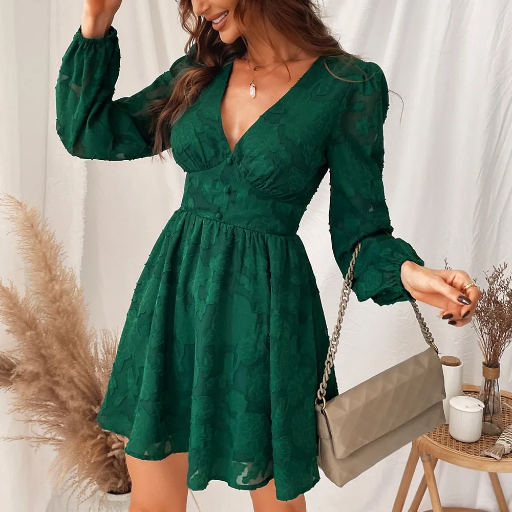Boho Plunge V-neck Mini Dress