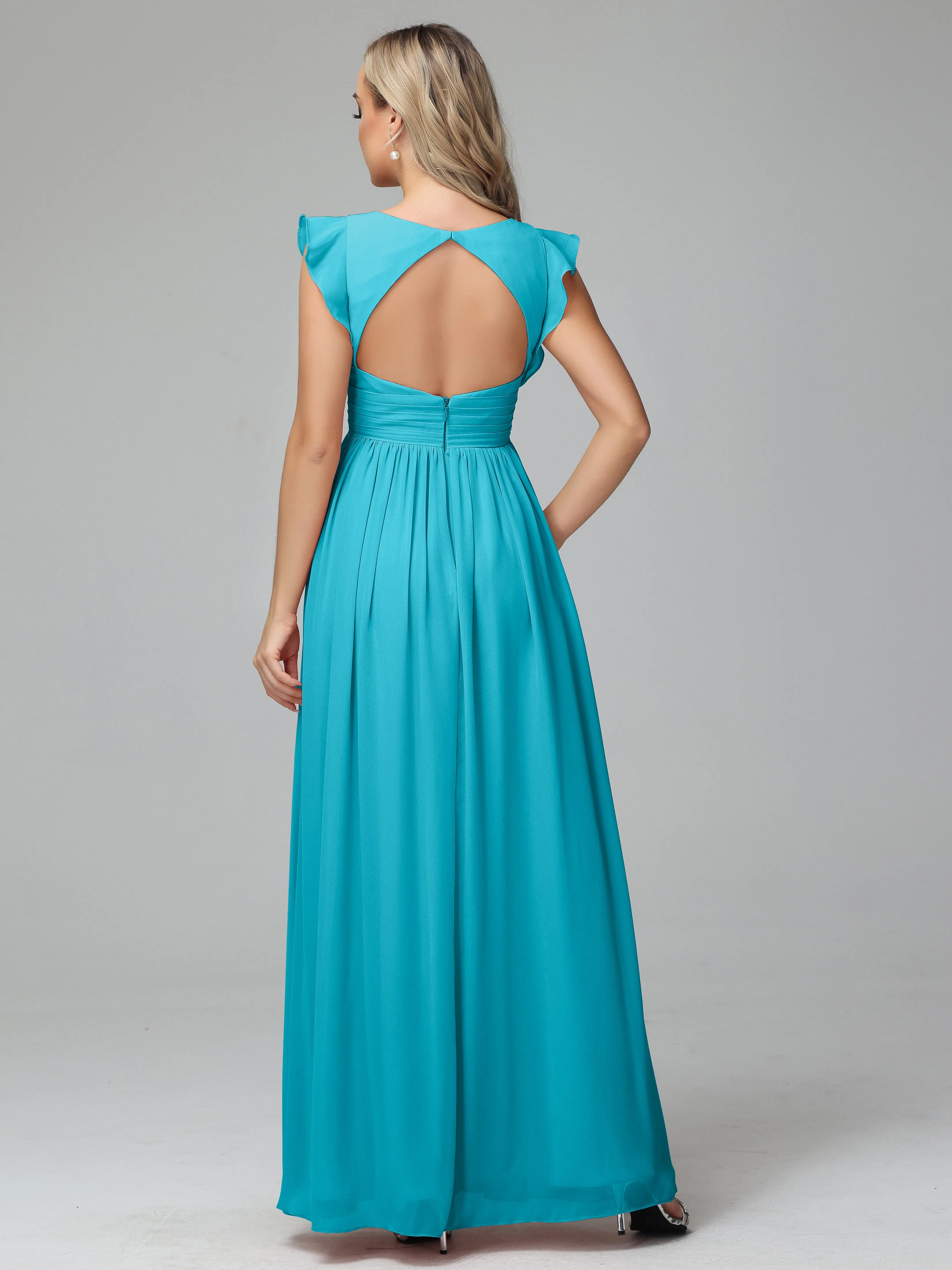 Bonnie V-Neck Chiffon Bridesmaid Dresses With Ruffle Sleeves