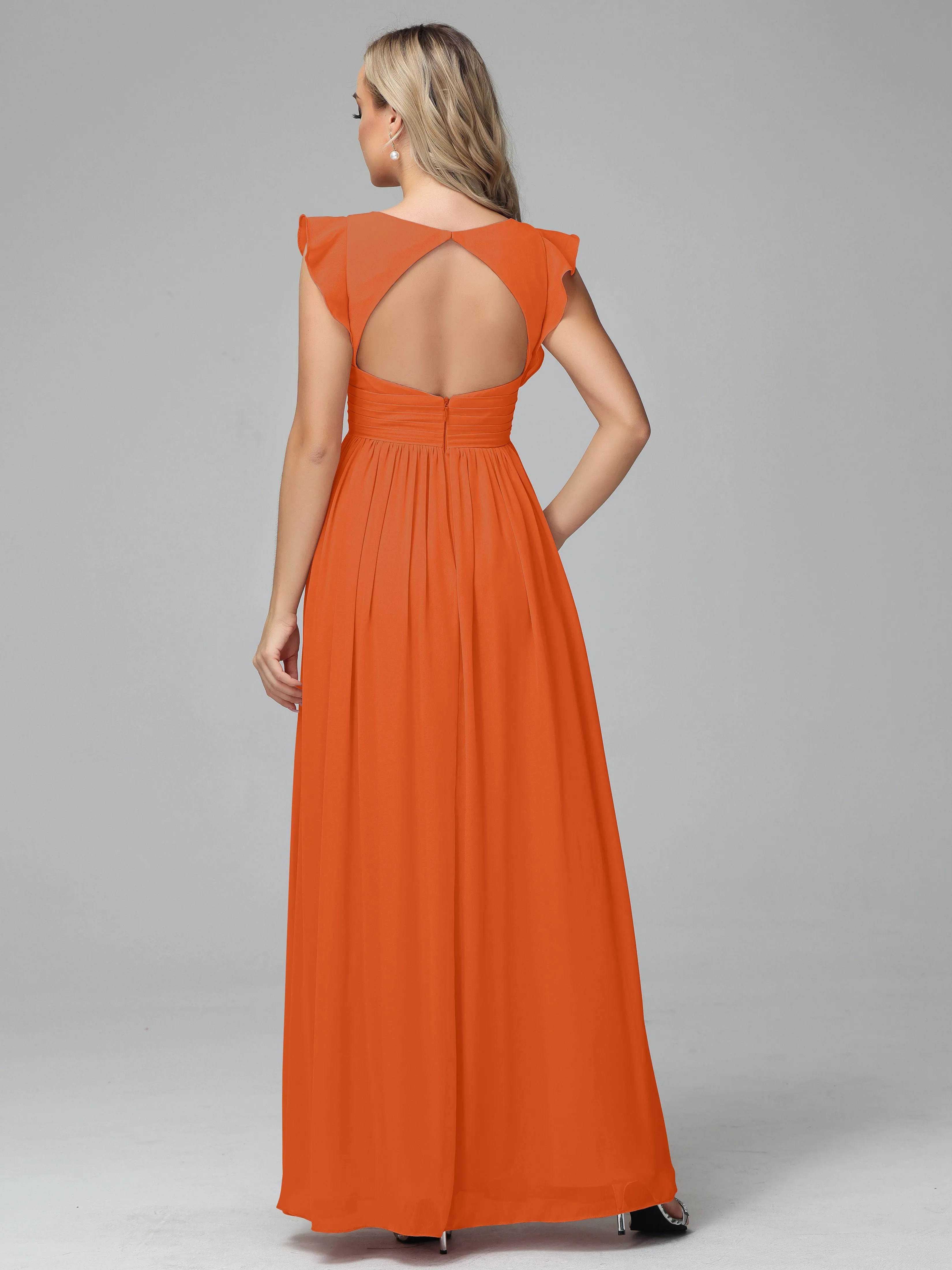 Bonnie V-Neck Chiffon Bridesmaid Dresses With Ruffle Sleeves