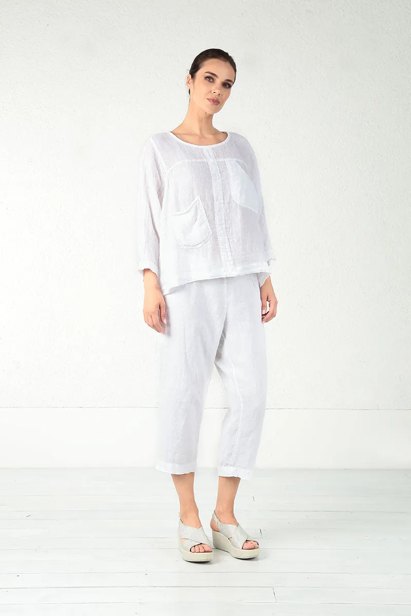 Boxy Pure White Linen Blouse