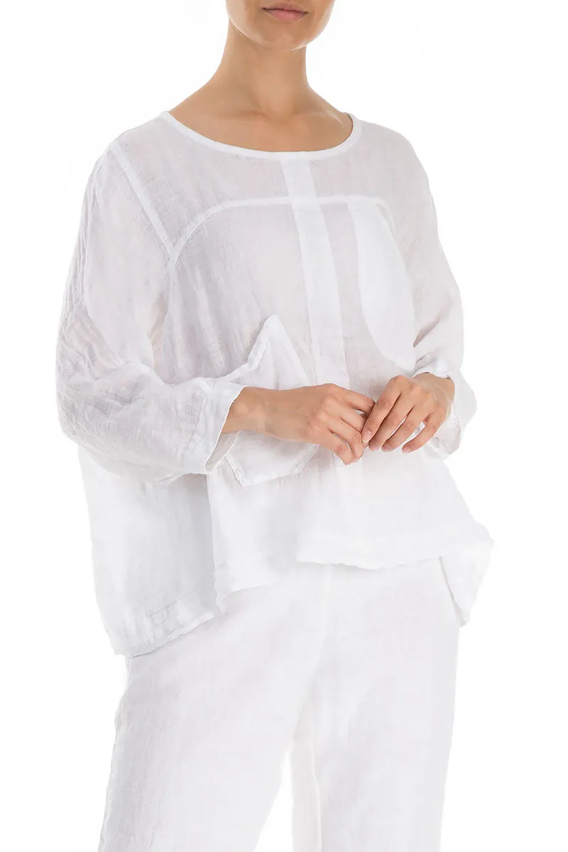 Boxy Pure White Linen Blouse