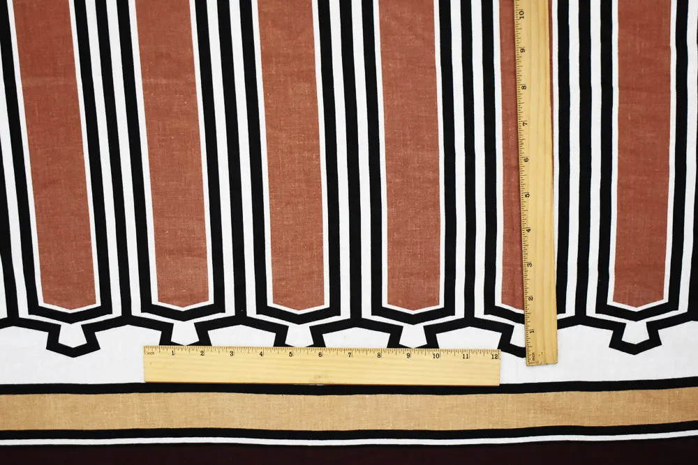 Brown-Beige-Multi Abstract Aztec Pattern Printed Linen Woven Fabric