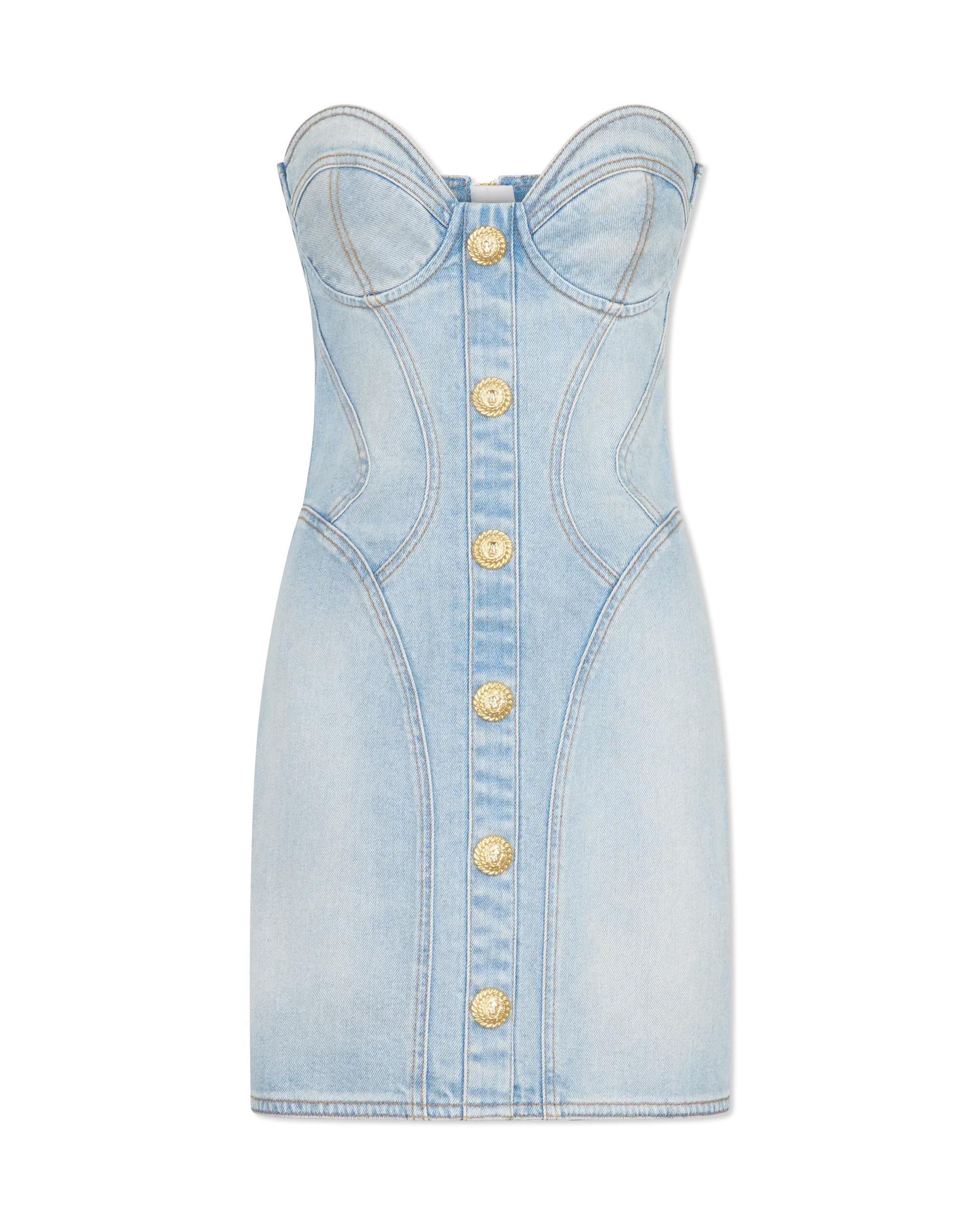 Button-Detailed Denim Bustier Mini Dress