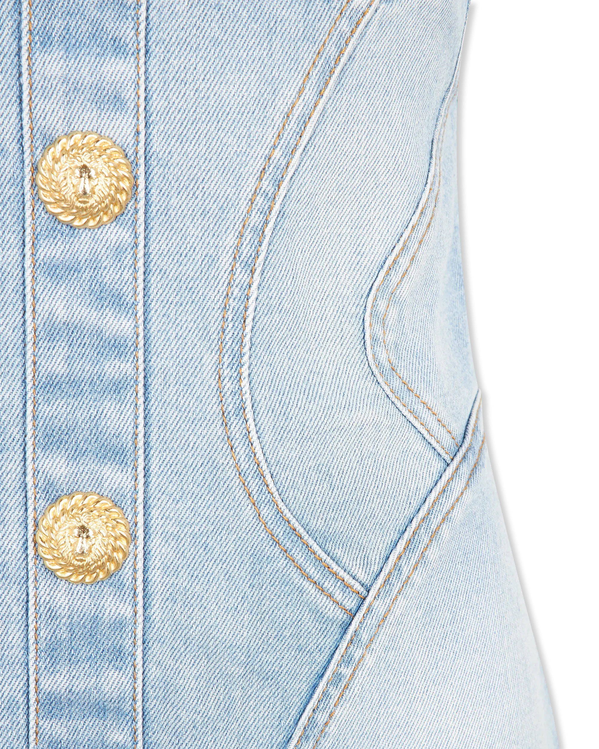 Button-Detailed Denim Bustier Mini Dress