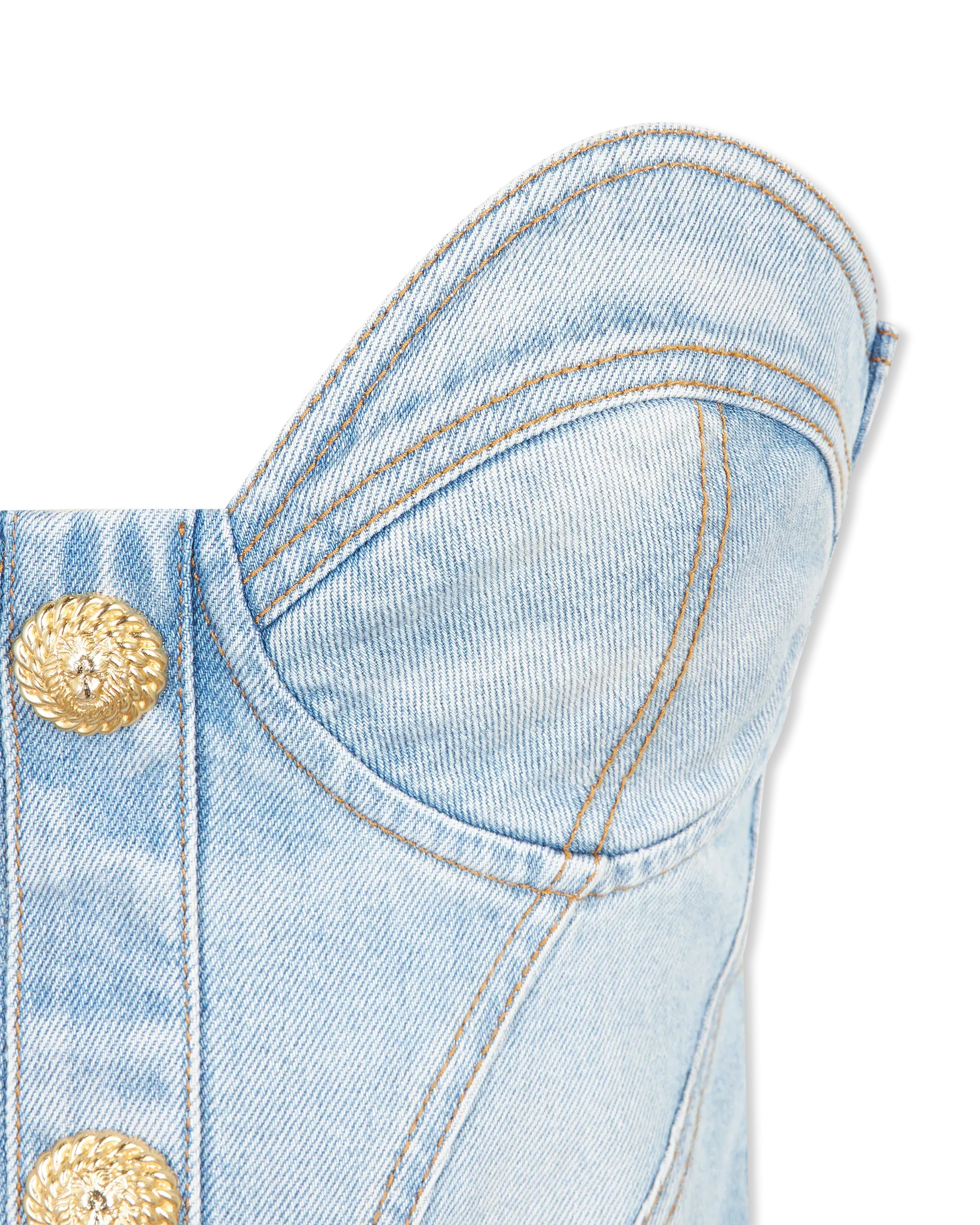 Button-Detailed Denim Bustier Mini Dress