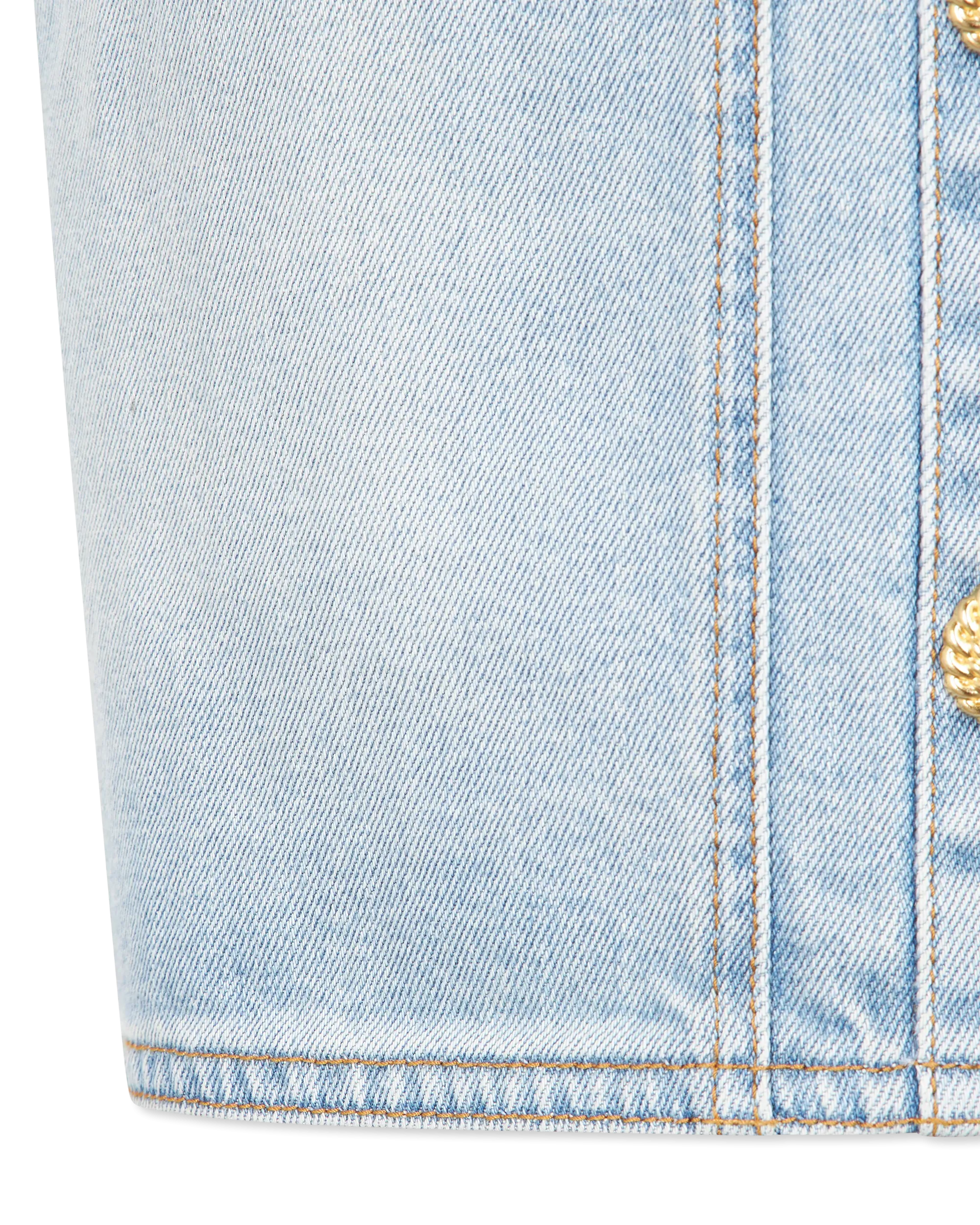 Button-Detailed Denim Bustier Mini Dress