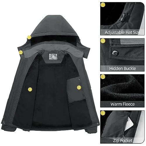 CAMEL CROWN Women's Ski Jacket Thicken Winter Snow Coat Warm Fleece Mountain Waterproof Female Jacket Hooded Windbreaker Grey L