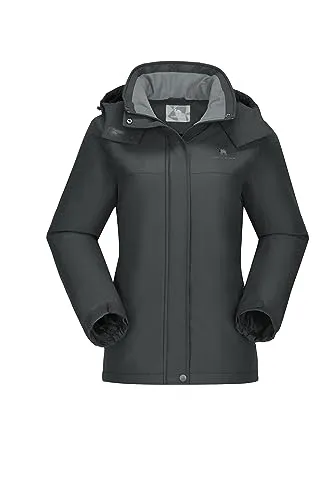 CAMEL CROWN Women's Ski Jacket Thicken Winter Snow Coat Warm Fleece Mountain Waterproof Female Jacket Hooded Windbreaker Grey L