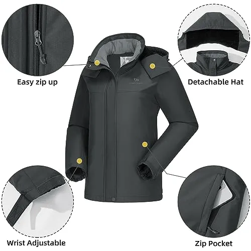 CAMEL CROWN Women's Ski Jacket Thicken Winter Snow Coat Warm Fleece Mountain Waterproof Female Jacket Hooded Windbreaker Grey L