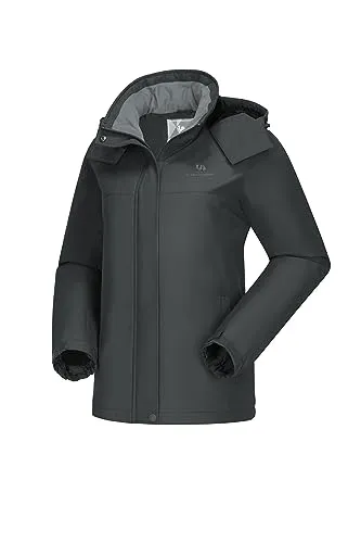 CAMEL CROWN Women's Ski Jacket Thicken Winter Snow Coat Warm Fleece Mountain Waterproof Female Jacket Hooded Windbreaker Grey L