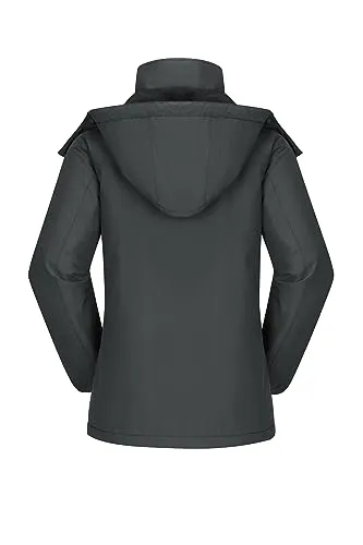 CAMEL CROWN Women's Ski Jacket Thicken Winter Snow Coat Warm Fleece Mountain Waterproof Female Jacket Hooded Windbreaker Grey L