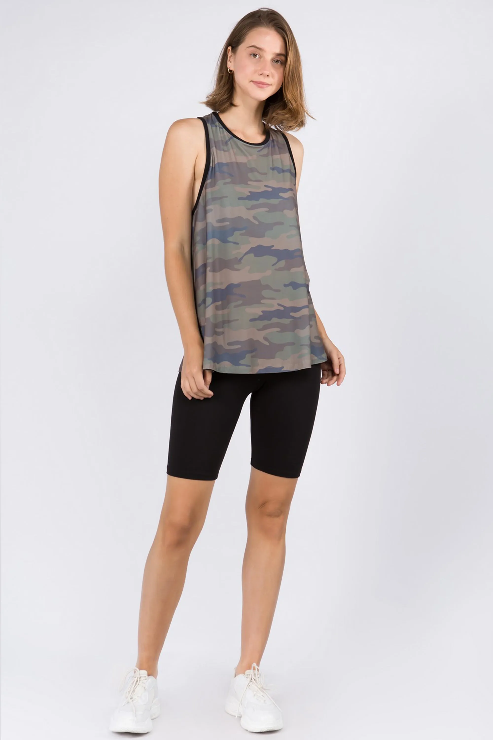 Camo Open Back Split Tank Top