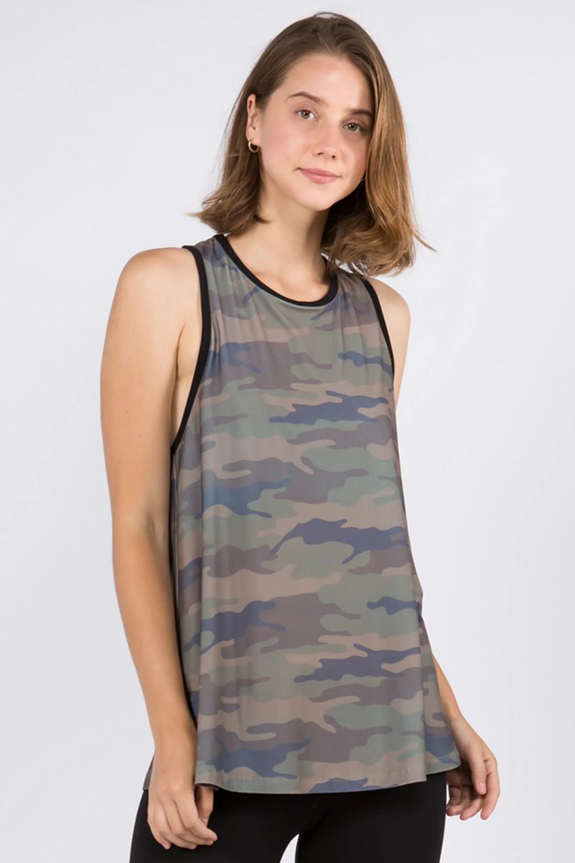 Camo Open Back Split Tank Top