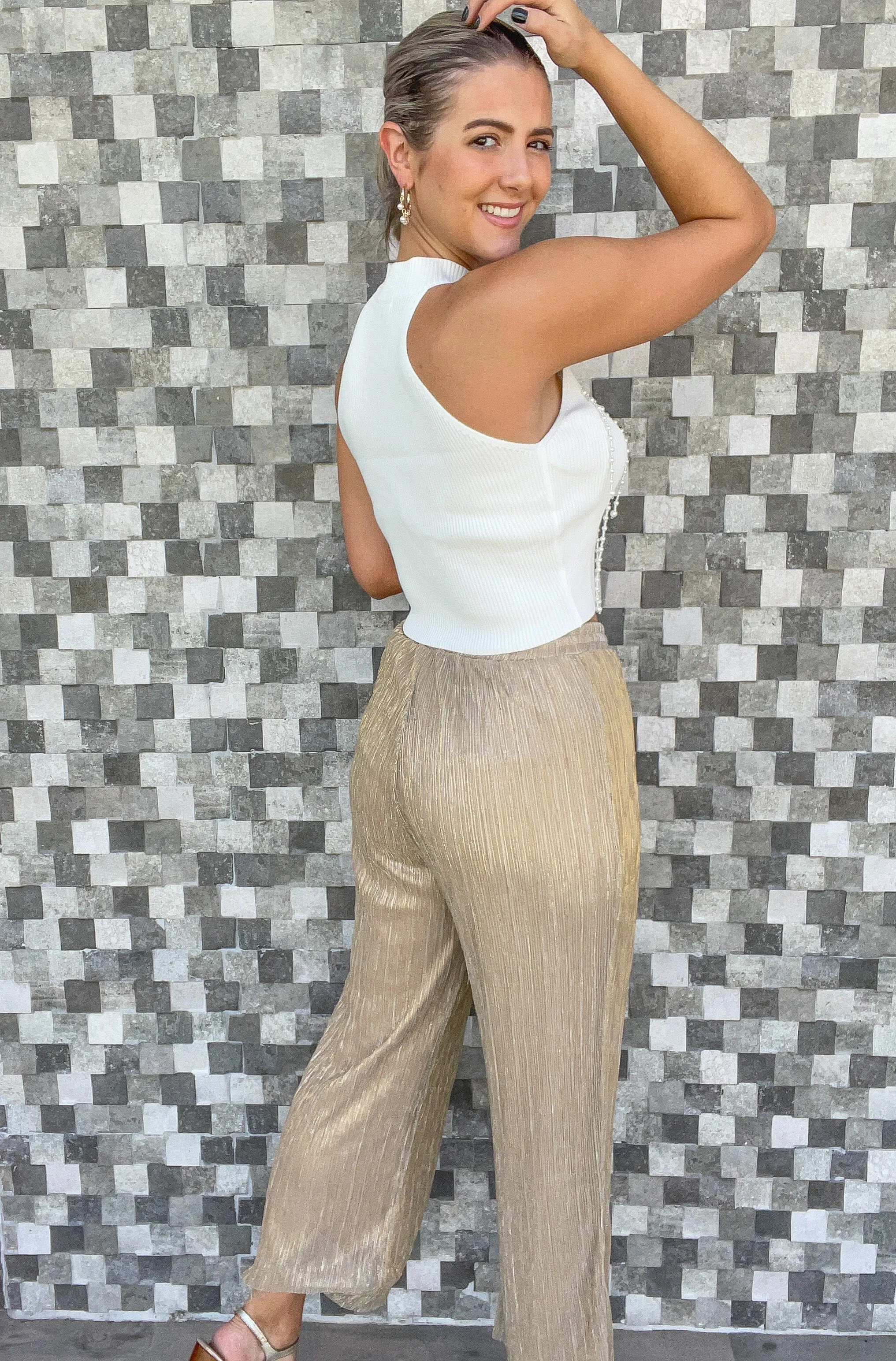 CHAMPAGNE GOLD METALLIC PANTS