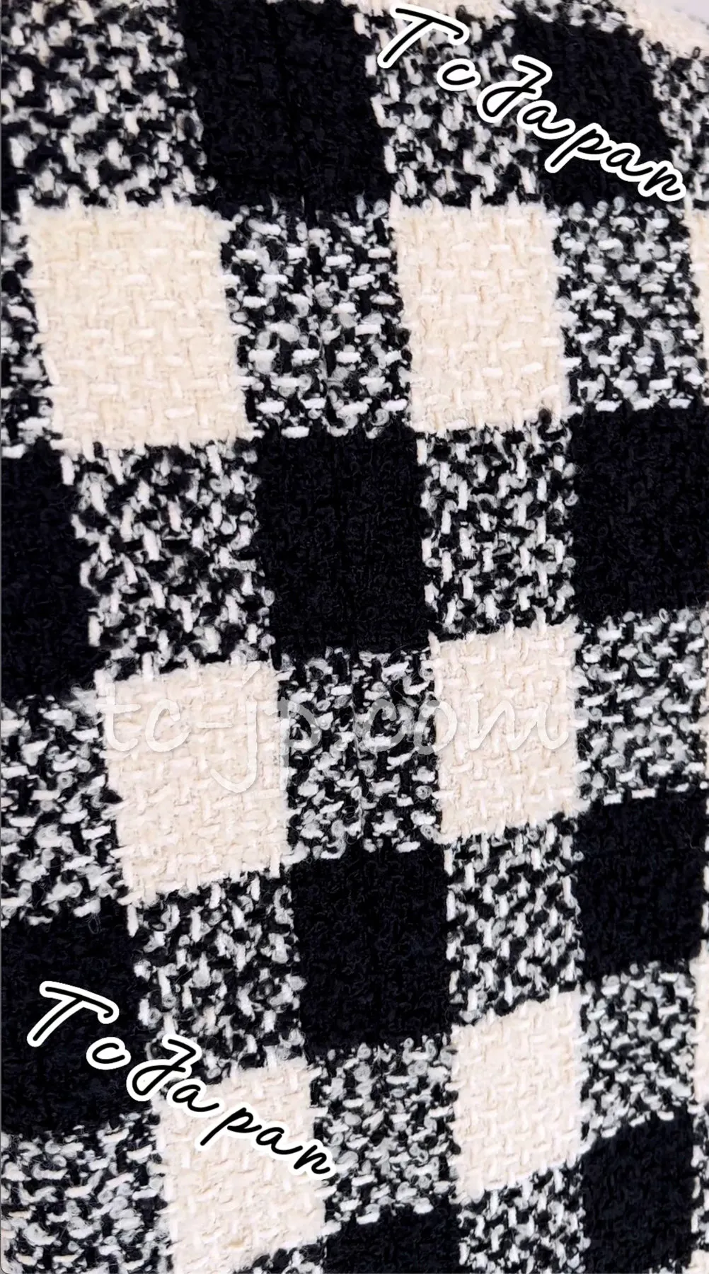 CHANEL 16PF Ivory Black Wool Silk Double Tweed Coat 34 36 38 40 シャネル アイボリー ブラック ウール シルク チェック ツイード コート メンズも！即発