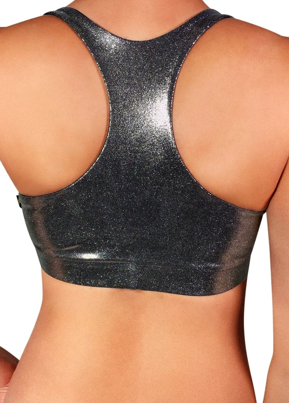 Cleo the Hurricane Twist Sports Bra - Metallic Chrome